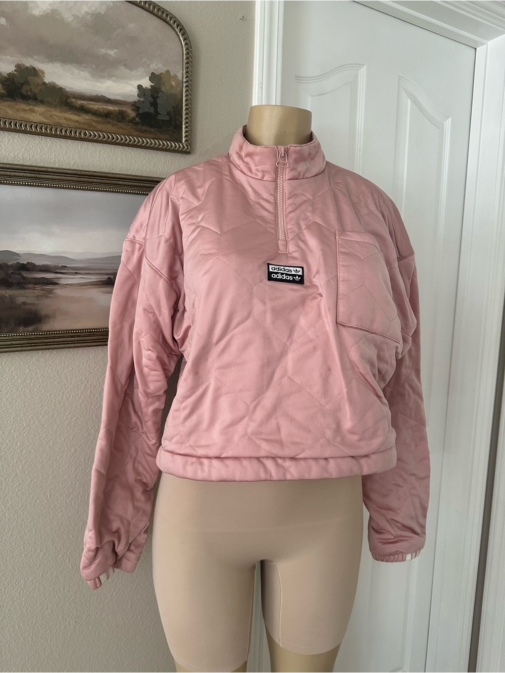 adidas Pink Quilted Half-Zip Pullover Jacket